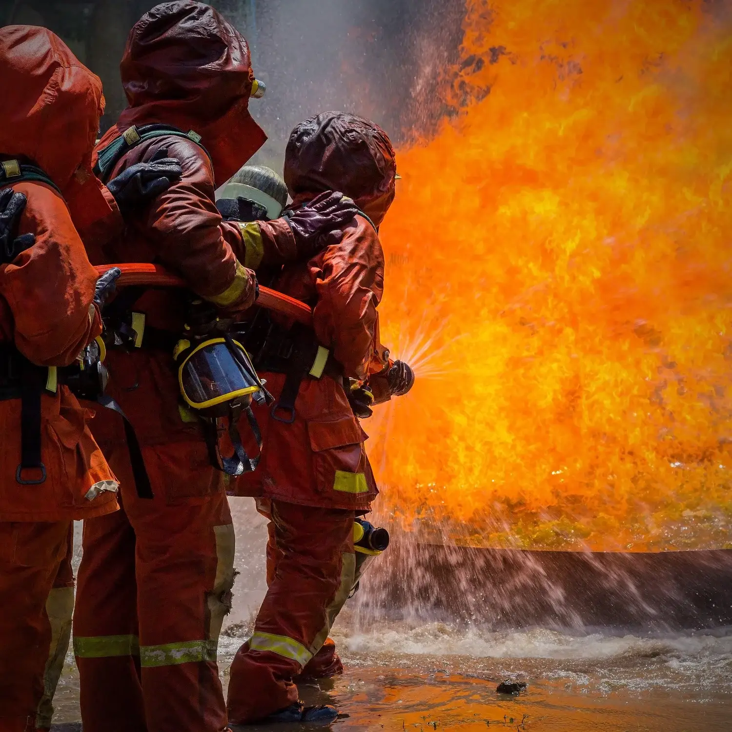 Firefighters battling a blaze